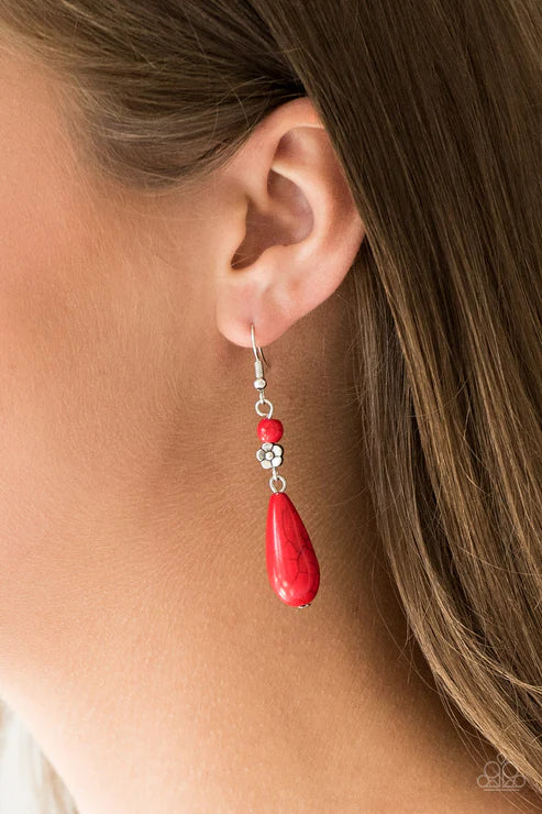 Sandstone Sunflowers - Red 3D Sunflower Stone Teardrop Earrings E#6684