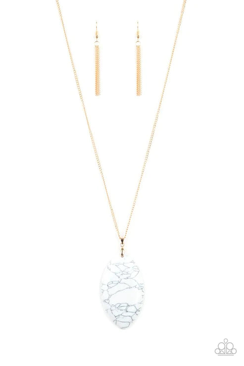 Santa Fe Simplicity - White Almond Crackle Stone Necklace N#3873