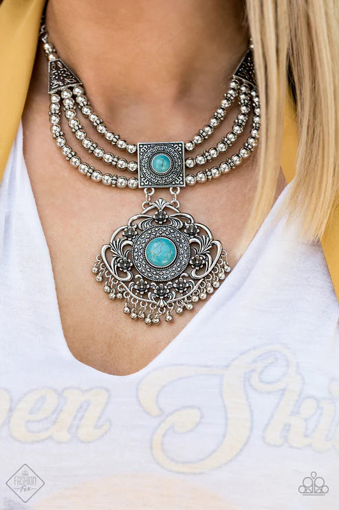 3-Piece Oversized Blue Vintage Intricate Studded Textures/Bordered Anchoring Fringe Stone Set SET#6655