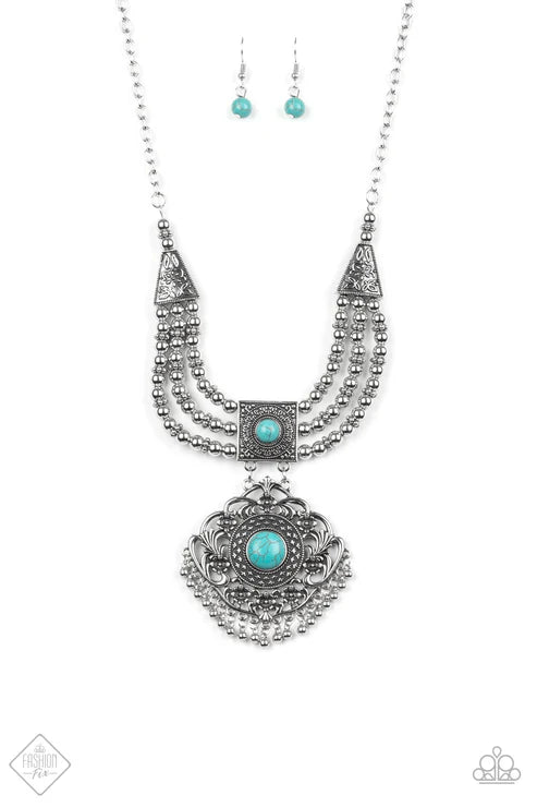 3-Piece Oversized Blue Vintage Intricate Studded Textures/Bordered Anchoring Fringe Stone Set SET#6655