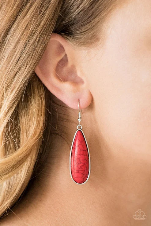 Santa Fe Skies - Oversized Red Chiseled Tranquil Teardrop Stone Earrings E#450