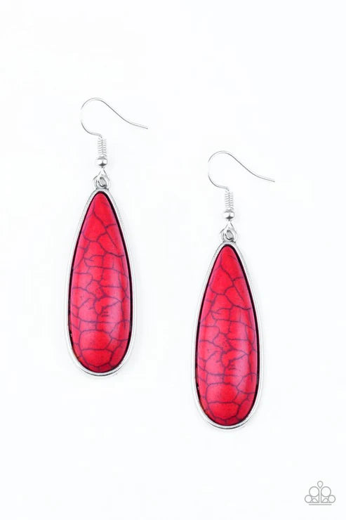 Santa Fe Skies - Oversized Red Chiseled Tranquil Teardrop Stone Earrings E#450