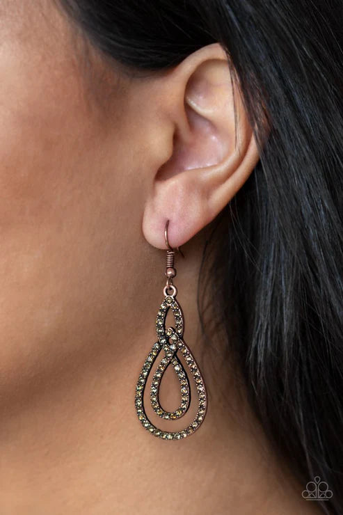 Sassy Sophistication - Copper Topaz Encrusted Ribbons Loop Elegant Lure Earrings E#4070