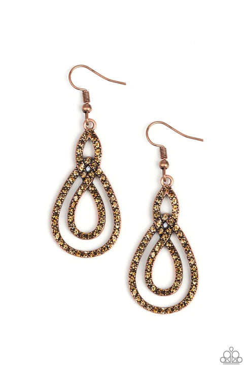Sassy Sophistication - Copper Topaz Encrusted Ribbons Loop Elegant Lure Earrings E#4070