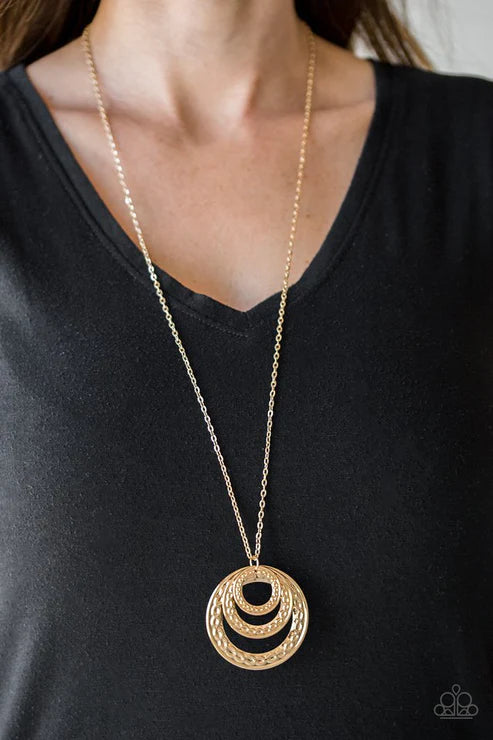 Savagely She-Wolf - Oversized Gold Airy Embossed Swirl Tribal Stacked Pendant Necklace N#4248