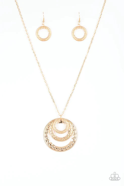 Savagely She-Wolf - Oversized Gold Airy Embossed Swirl Tribal Stacked Pendant Necklace N#4248