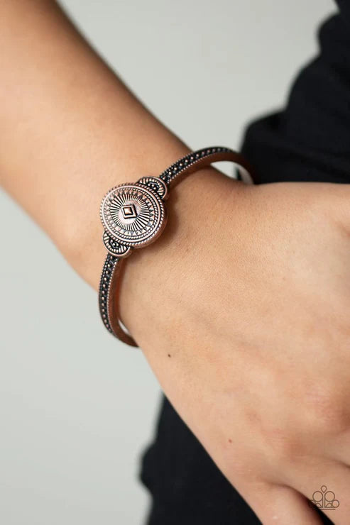 Savannah Sunset - Copper Embossed Textured Sunset Studded Indigenous Tribal Cuff Bracelet B#6494