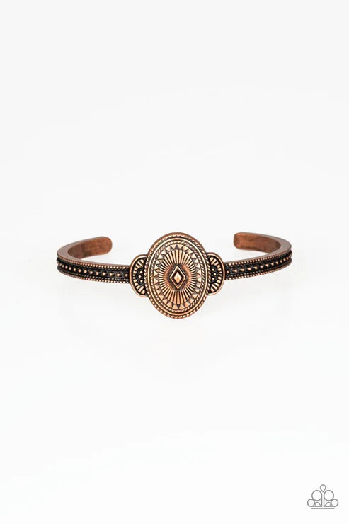 Savannah Sunset - Copper Embossed Textured Sunset Studded Indigenous Tribal Cuff Bracelet B#6494