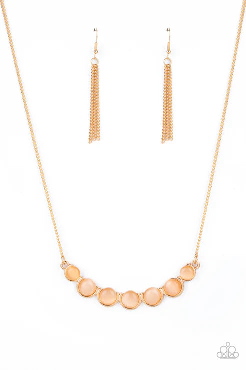 Serenely Scalloped - Gold Scalloped Interconnected Cat's Eye Moonstone Necklace N#4984