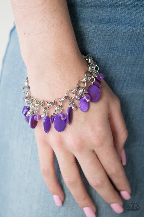 Seashore Sailing - Purple Shell-like Crystal-like Whimsical Fringe Bracelet B#7414