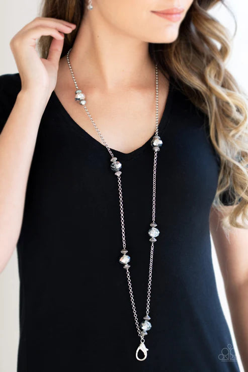 Season of Sparkle - Silver Smoky Metallic Crystal Lanyard Necklace N#6160