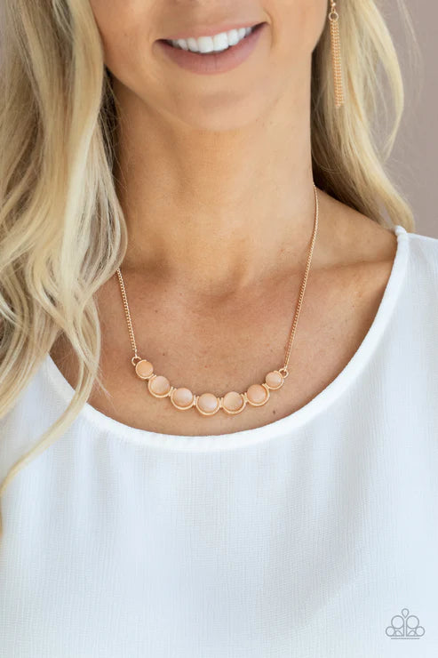 Serenely Scalloped - Gold Scalloped Interconnected Cat's Eye Moonstone Necklace N#4984