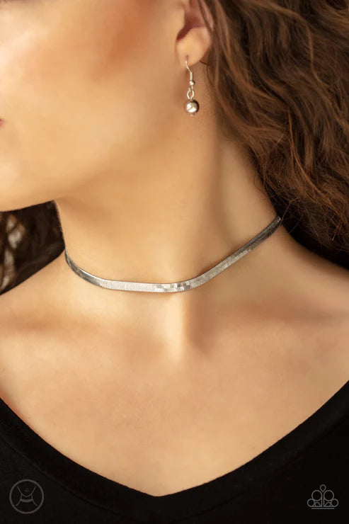 Serpentine Sheen - Silver Flat Sleek Snake Chain Necklace N#3376