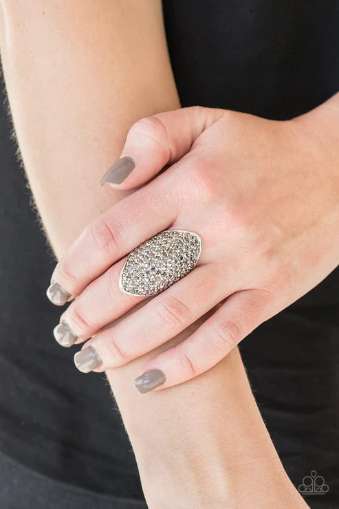 Shazam! - Oversized Silver Hematite Encrusted Ring R#5988