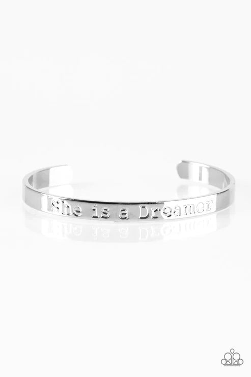 She Is A Dreamer - Silver Stamped “She is a Dreamer” Cuff Bracelet B#4767