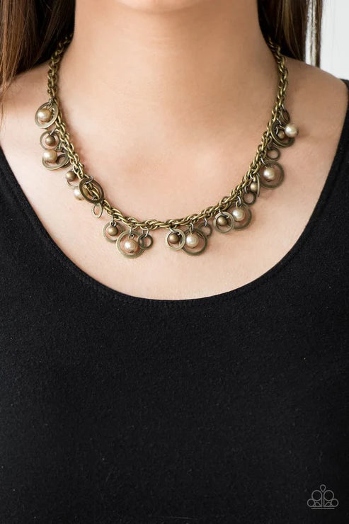Shipwreck Style - Brass Pearl Mismatched Shimmer Hoop Necklace N#6291