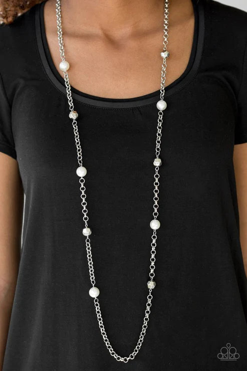 Showroom Shimmer - White Faceted Pearl Accent Necklace N#5395