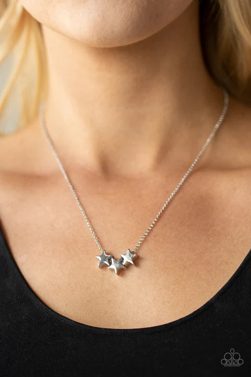 Shoot For The Stars - Silver Trio 3D Stars Slide Along Necklace N#7228