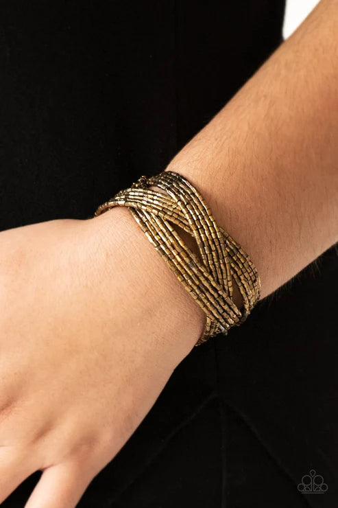 Shooting Stars - Oversized Brass Layered Braided Seed Bead Cuff Bracelet B#6572