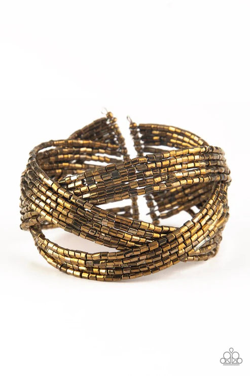 Shooting Stars - Oversized Brass Layered Braided Seed Bead Cuff Bracelet B#6572