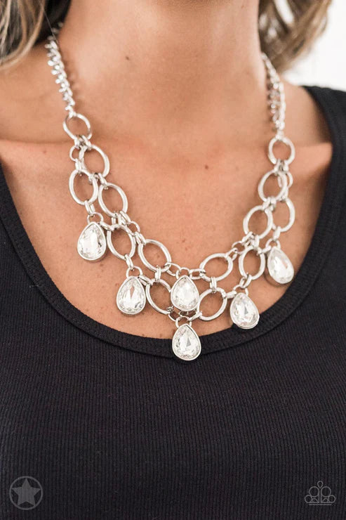 Show-Stopping Shimmer - White Dramatic Duo Link Teardrop Fringe Necklace N#3529