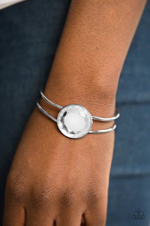 Showbiz Shimmer - White Hinged Cuff Bracelet B#6516