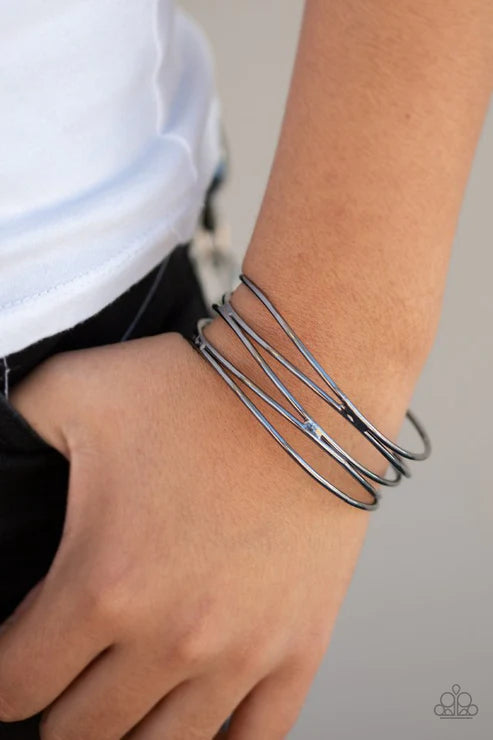 Showstopping Sheen - Oversized Black Abstract Cuff Bangle Bracelet B#3963