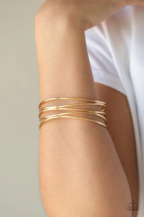 Showstopping Sheen - Oversized Gold Abstract Cuff Bangle Bracelet B#6138