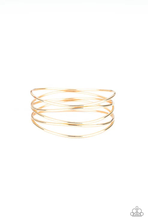 Showstopping Sheen - Oversized Gold Abstract Cuff Bangle Bracelet B#6138