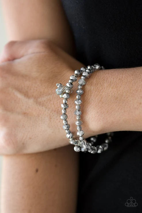 Sink or Shimmer - Silver Smoky Hematite Crystal Cluster Bracelet Stack B#5760