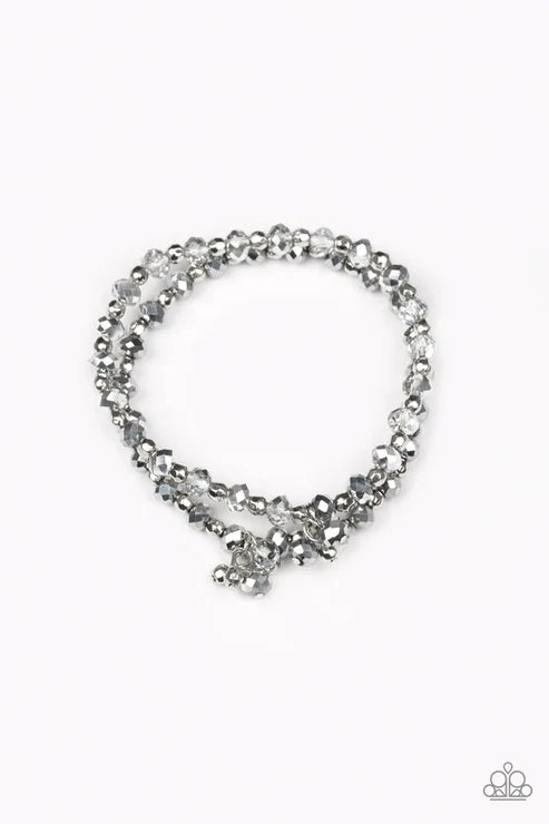 Sink or Shimmer - Silver Smoky Hematite Crystal Cluster Bracelet Stack B#5760