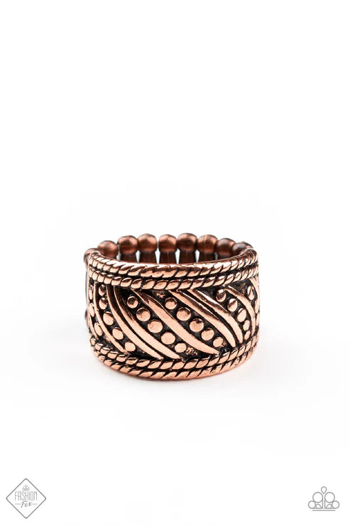Slanted Shimmer - Copper Studded Slanted Rope Ring R#1106