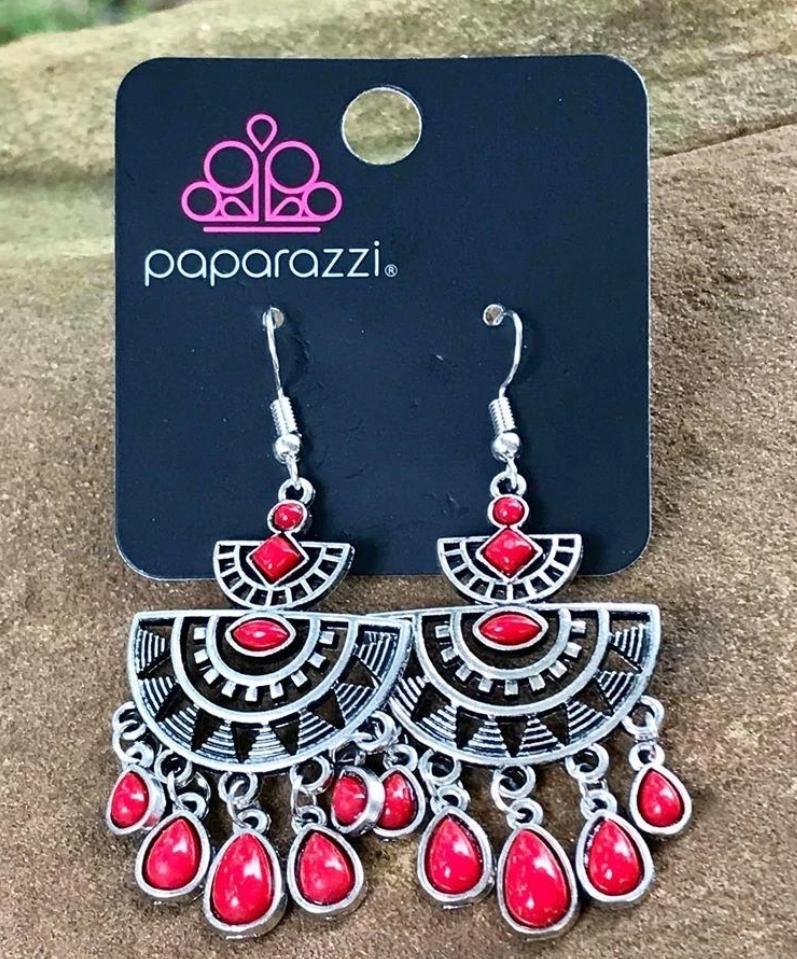 SOL Searching - Red 3D Sunburst Teardrop Fringe Earrings E#4765