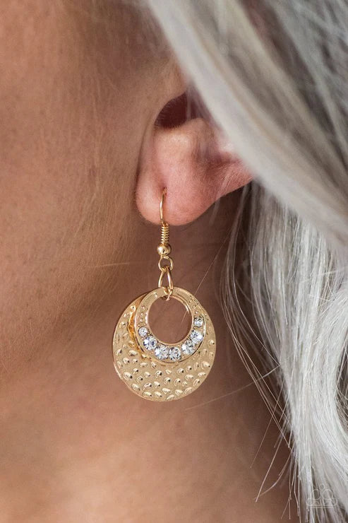 So GLAM You Made It! - Gold Encrusted Hammered "Swing" Hoop Earrings E#6259