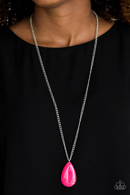So Pop-YOU-lar - Hot Pink Teardrop Necklace N#6531