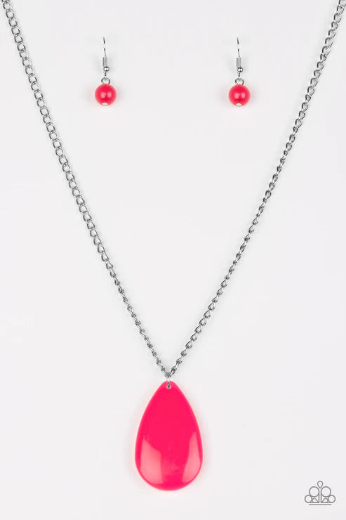 So Pop-YOU-lar - Hot Pink Teardrop Necklace N#6531