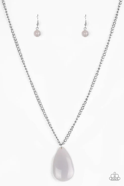 So Pop-YOU-lar - Neutral Silver Teardrop Necklace N#6293