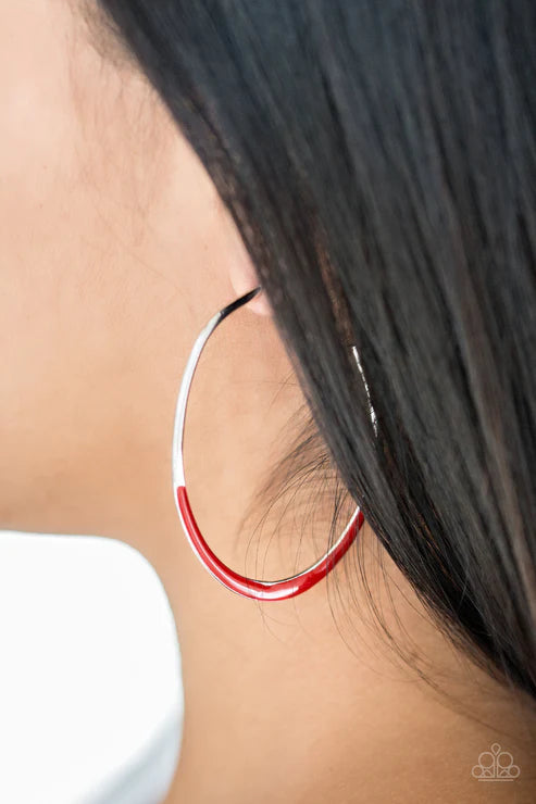 So Seren-DIP-itous - Oversized Red Glazed Dipped Asymmetrical Hoop Earrings E#3712