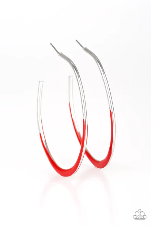 So Seren-DIP-itous - Oversized Red Glazed Dipped Asymmetrical Hoop Earrings E#3712