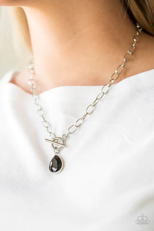 So Sorority - Black/Silver Faceted Teardrop Tiffany Clasp Necklace N#6220