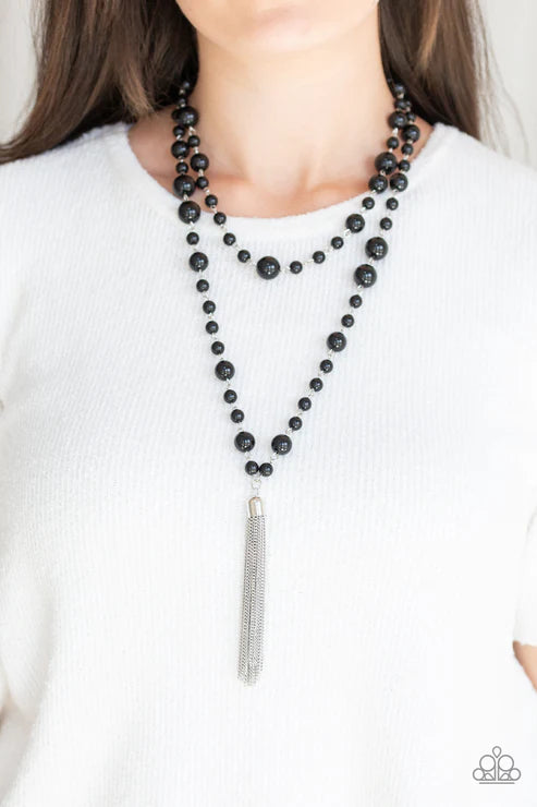 Social Hour - Bubbly Black Twist Tassel Necklace N#6980