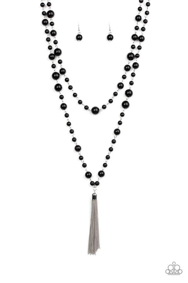 Social Hour - Bubbly Black Twist Tassel Necklace N#6980