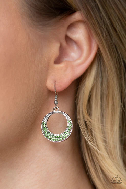 Socialite Luster - Green Encrusted Hoop Earrings E#6418