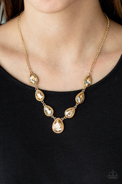 Socialite Social - Gold Golden Ornate Linked Teardrop Necklace N#3424