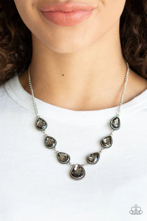 Socialite Social - Silver Smoky Ornate Linked Teardrop Necklace N#3720