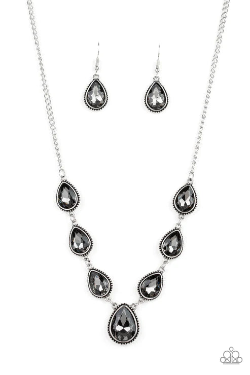 Socialite Social - Silver Smoky Ornate Linked Teardrop Necklace N#3720