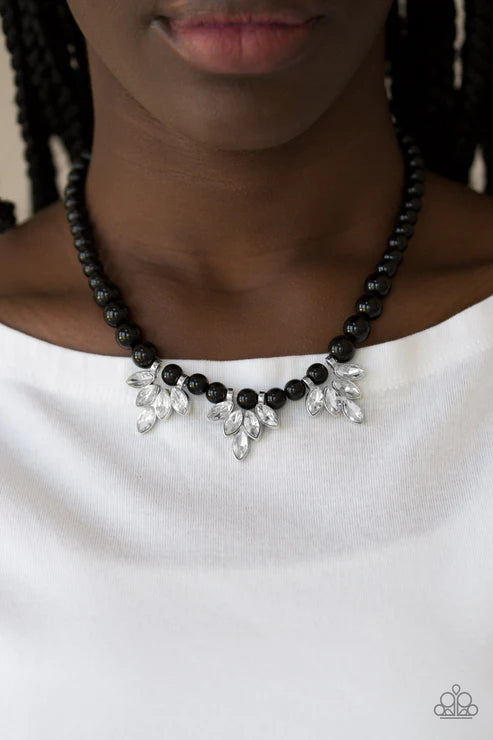 Society Socialite - Black Pearl Marquise Cut Draped Encrusted Necklace N#3825