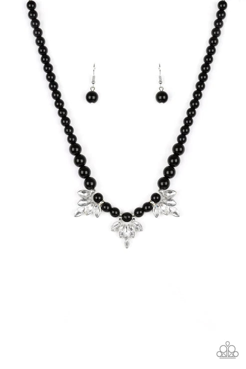 Society Socialite - Black Pearl Marquise Cut Draped Encrusted Necklace N#3825