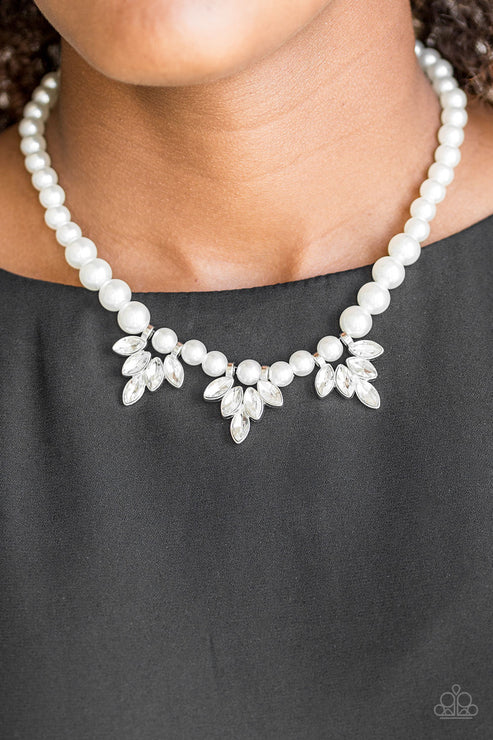 Society Socialite - White Pearl Marquise Cut Draped Encrusted Necklace N#5396