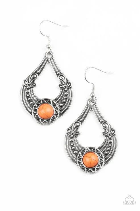 Sol Sonata - Orange Studded Radiating Sunburst Stone Earrings E#7308